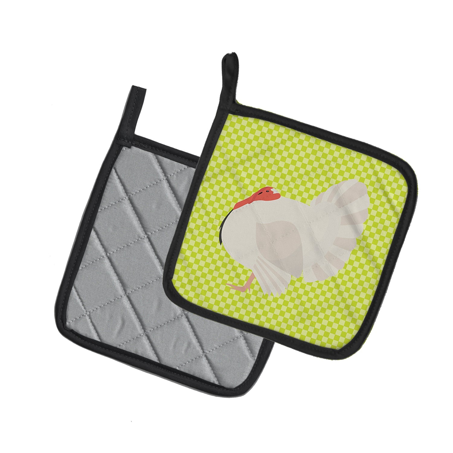 White Holland Turkey Green Pot Holder Set of 2 Heat Resistant Quilted Hot Pads 7.5 x 7.5 Inch, Insulated Kitchen Trivets for Cooking & Baking