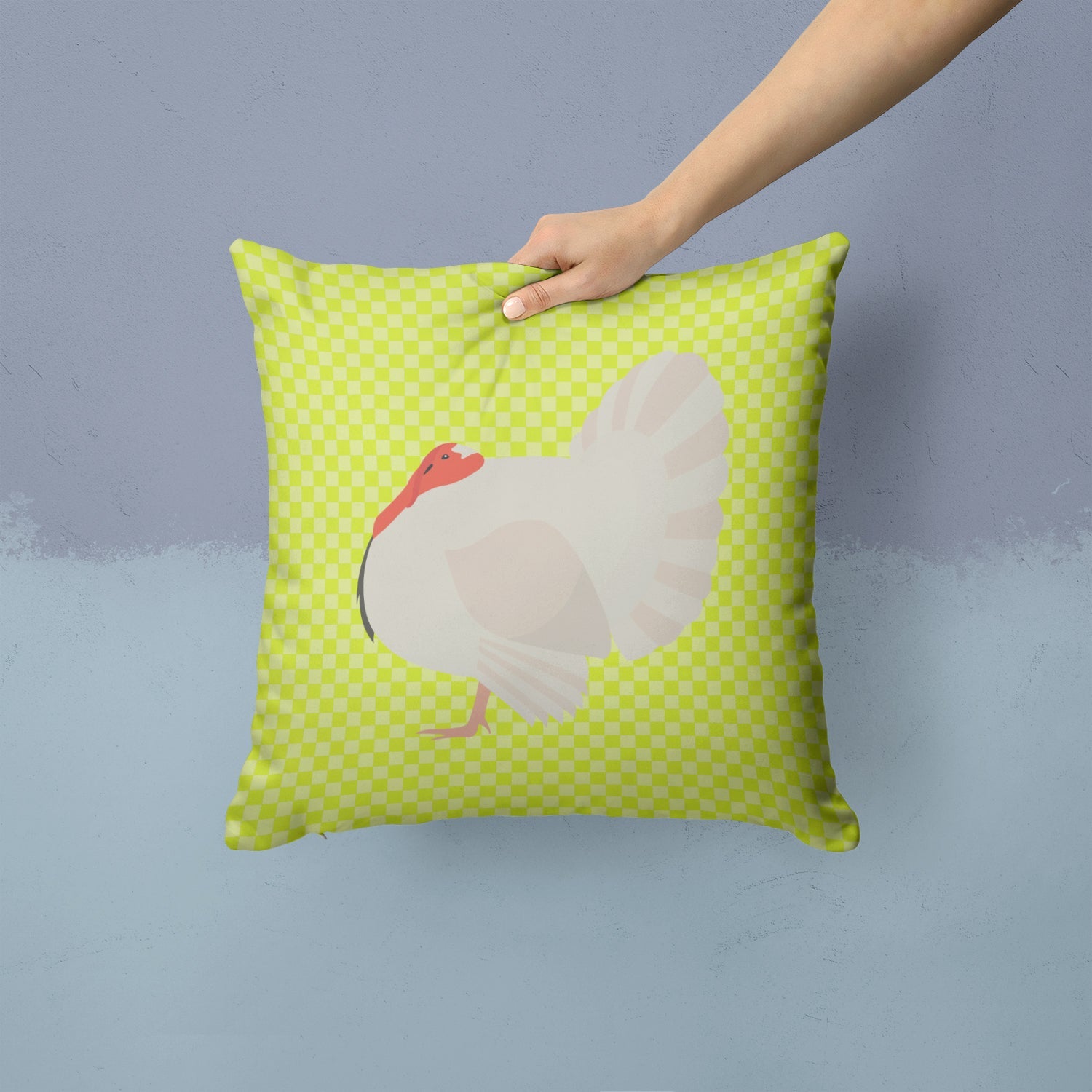 White Holland Turkey Green Decorative Throw Pillow 14x14 Indoor Outdoor Accent Cushion, Fabric Cover with Insert for Sofa, Bed, Porch & Living Room