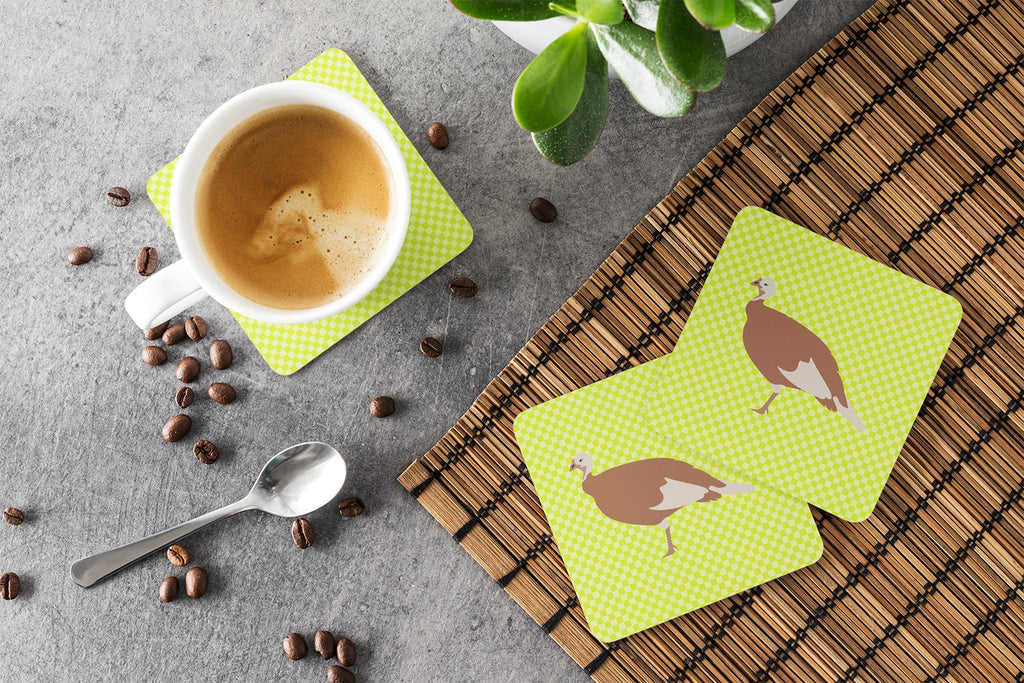 Jersey Buff Turkey Hen Green Foam Coasters Set of 4 Cup Coasters for Indoor Outdoor, Tabletop Protection, Anti Slip, Mouse pad Material