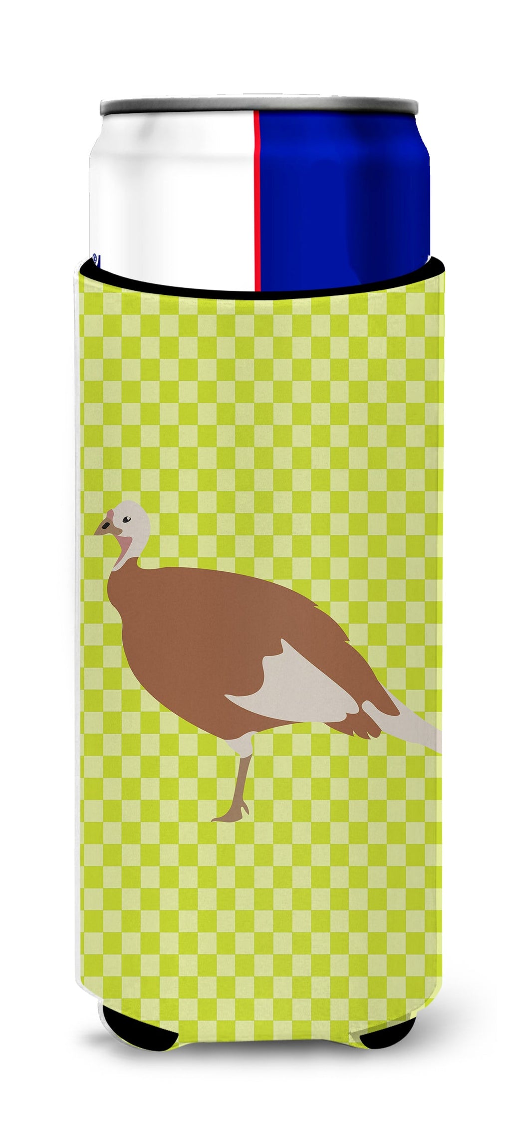 Jersey Buff Turkey Hen Green Slim Can Hugger , Insulated Foam Hugger for 12 oz Slim Cans, Beer Bottles & Water Bottles, Printed in USA