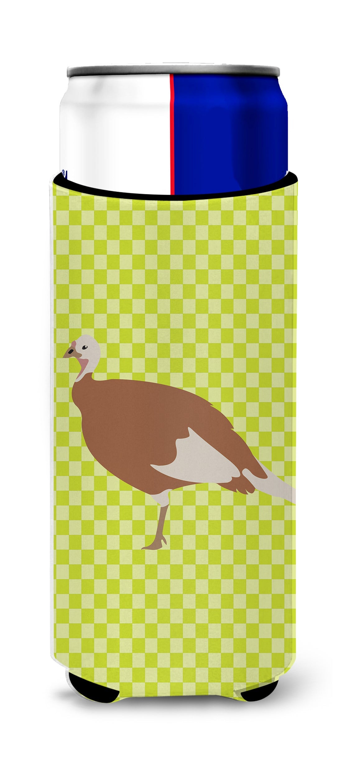 Jersey Buff Turkey Hen Green Slim Can Hugger , Insulated Foam Hugger for 12 oz Slim Cans, Beer Bottles & Water Bottles, Printed in USA