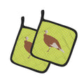 Jersey Buff Turkey Hen Green Pot Holder Set of 2 Heat Resistant Quilted Hot Pads 7.5 x 7.5 Inch, Insulated Kitchen Trivets for Cooking & Baking