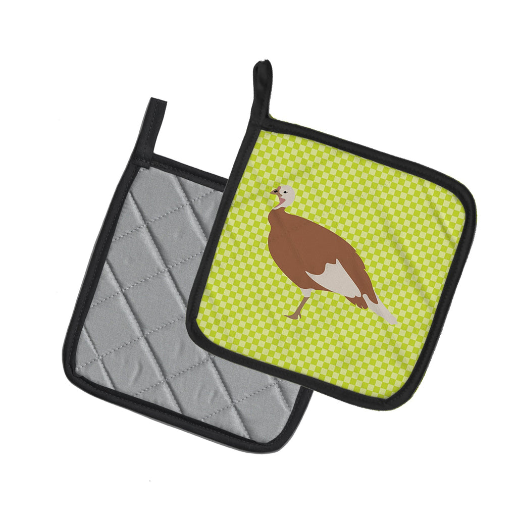 Jersey Buff Turkey Hen Green Pot Holder Set of 2 Heat Resistant Quilted Hot Pads 7.5 x 7.5 Inch, Insulated Kitchen Trivets for Cooking & Baking