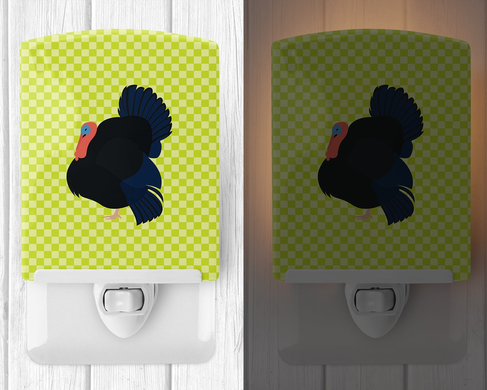 Norfolk Black Turkey Green Ceramic Night Light Compact, UL-Certified, Ideal for Bedroom, Bathroom, Nursery, Hallway, Kitchen, 6x4x3, Multicolor