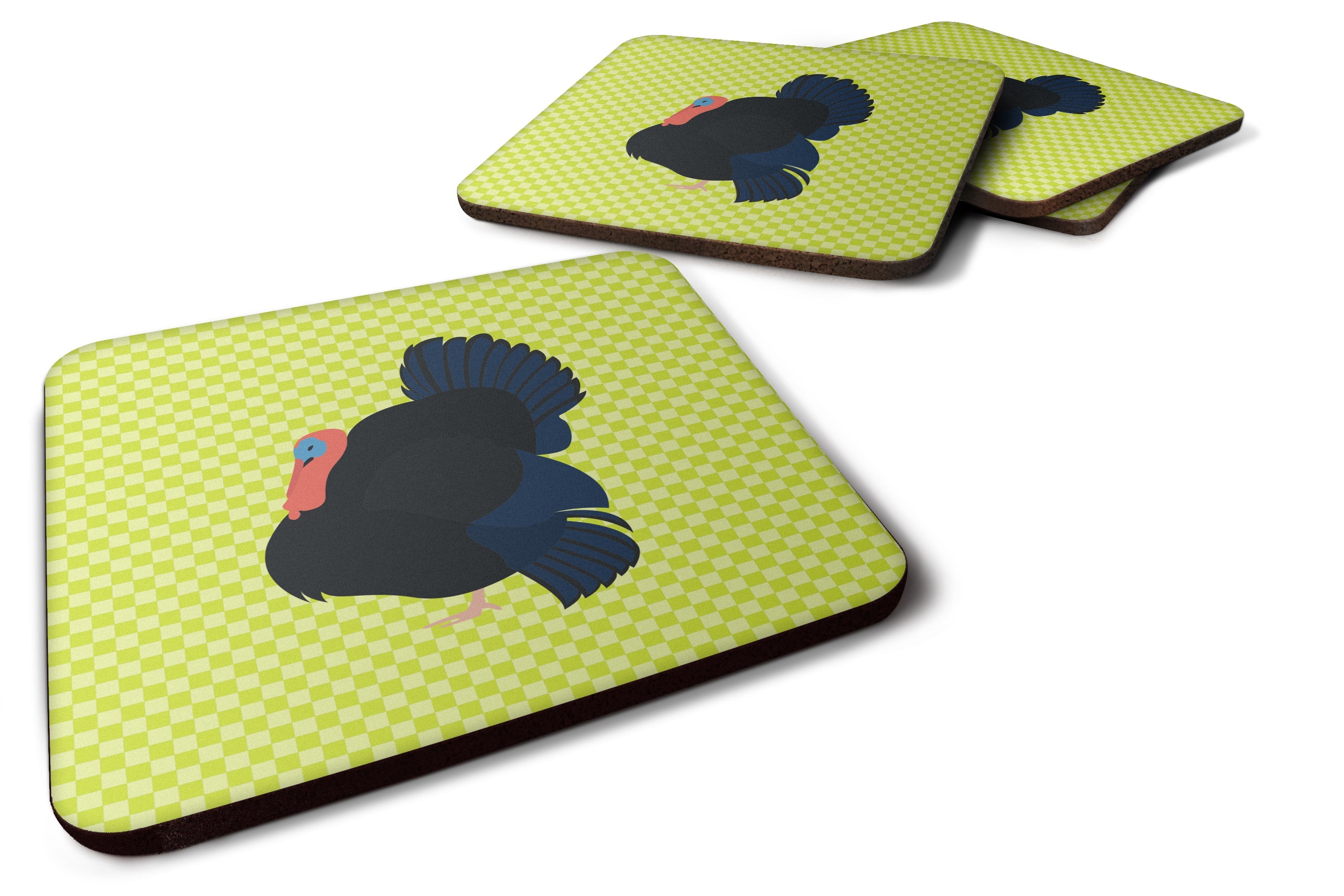 Norfolk Black Turkey Green Foam Coasters Set of 4 Cup Coasters for Indoor Outdoor, Tabletop Protection, Anti Slip, Mouse pad Material