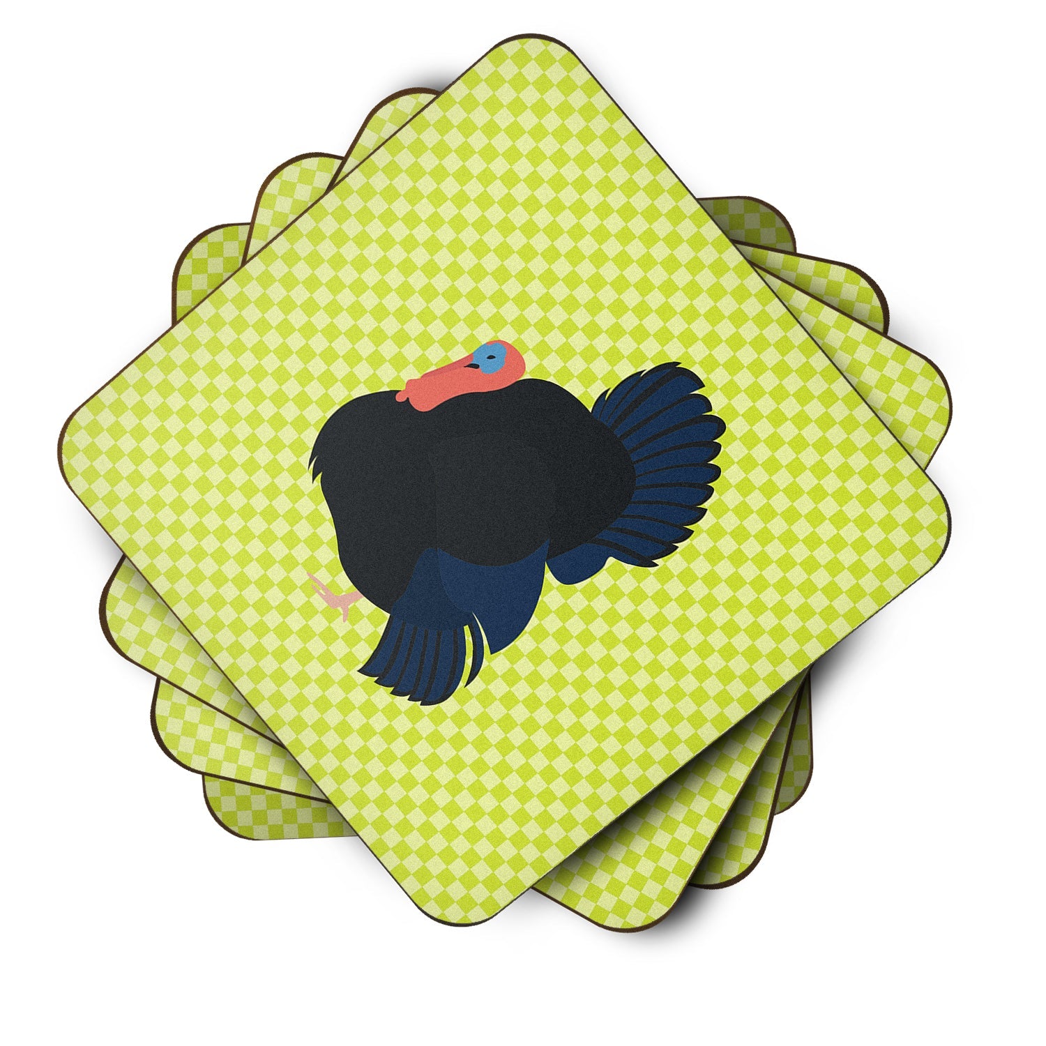 Norfolk Black Turkey Green Foam Coasters Set of 4 Cup Coasters for Indoor Outdoor, Tabletop Protection, Anti Slip, Mouse pad Material