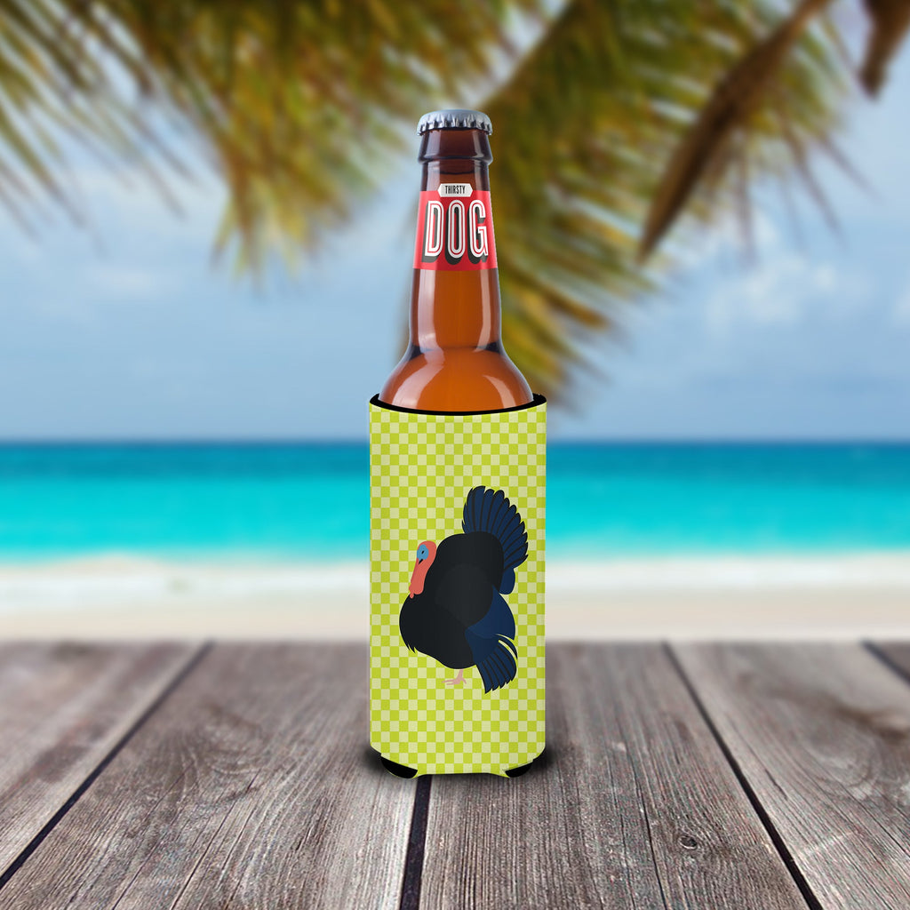 Norfolk Black Turkey Green Slim Can Hugger , Insulated Foam Hugger for 12 oz Slim Cans, Beer Bottles & Water Bottles, Printed in USA
