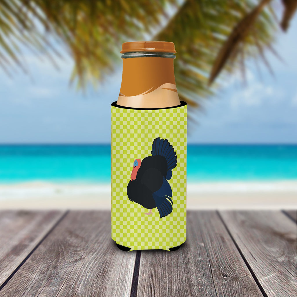 Norfolk Black Turkey Green Slim Can Hugger , Insulated Foam Hugger for 12 oz Slim Cans, Beer Bottles & Water Bottles, Printed in USA