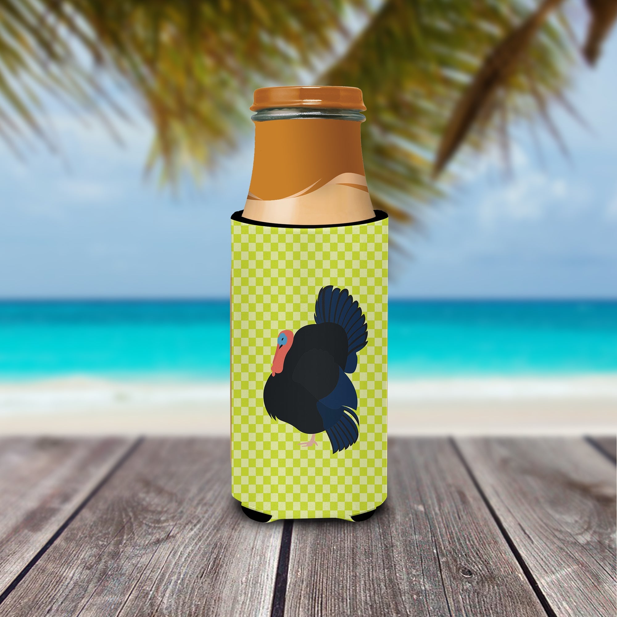 Norfolk Black Turkey Green Slim Can Hugger , Insulated Foam Hugger for 12 oz Slim Cans, Beer Bottles & Water Bottles, Printed in USA