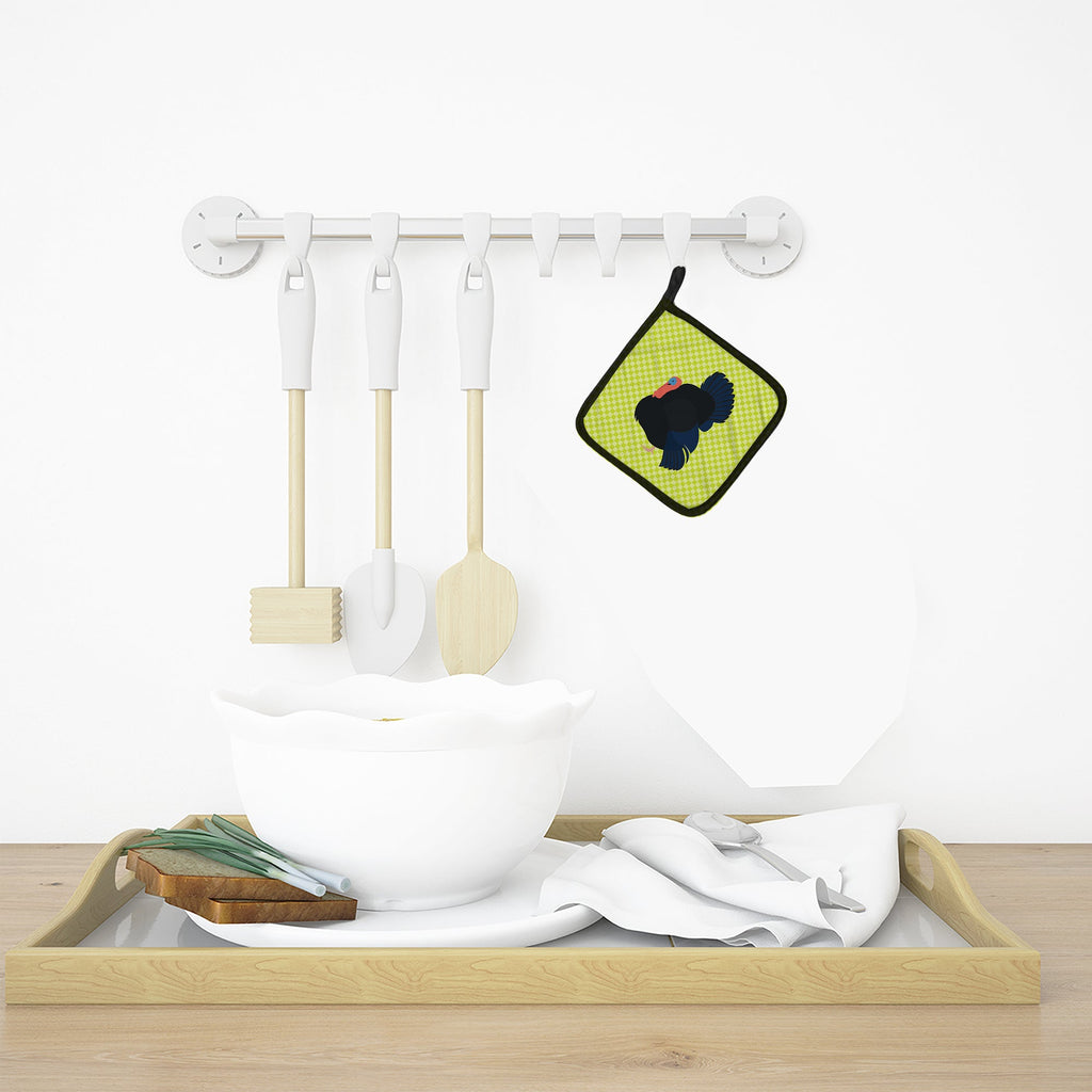 Norfolk Black Turkey Green Pot Holder Set of 2 Heat Resistant Quilted Hot Pads 7.5 x 7.5 Inch, Insulated Kitchen Trivets for Cooking & Baking