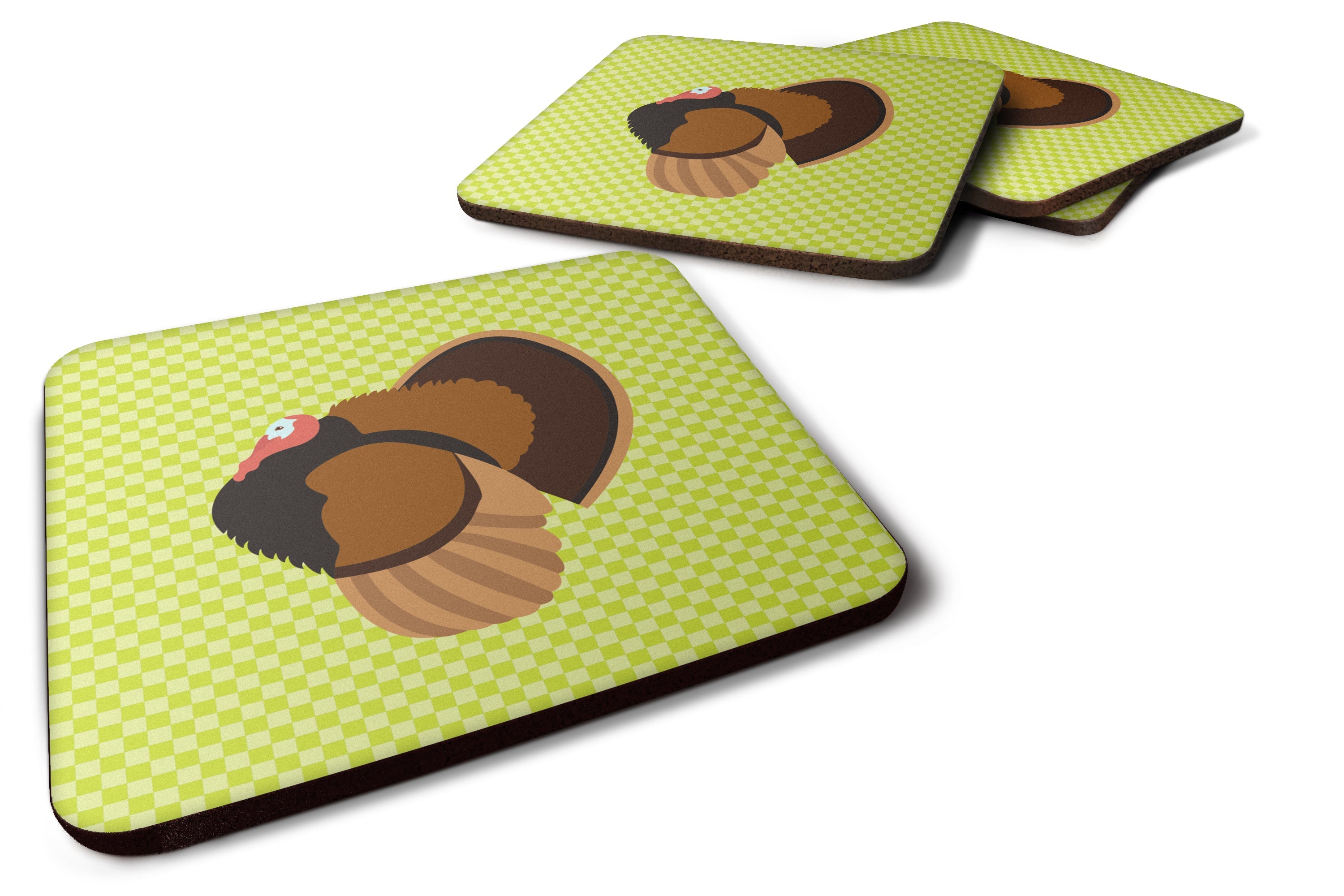 Bronze Turkey Green Foam Coasters Set of 4 Cup Coasters for Indoor Outdoor, Tabletop Protection, Anti Slip, Mouse pad Material