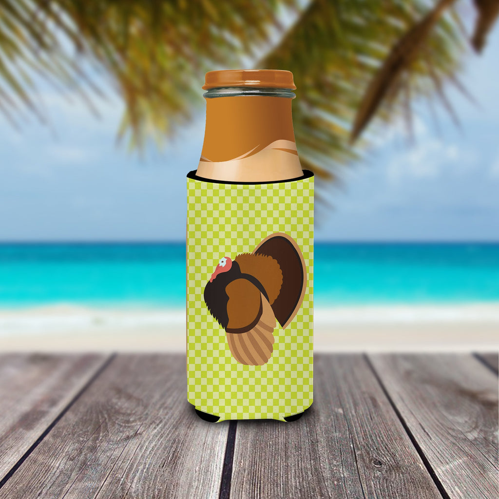 Bronze Turkey Green Slim Can Hugger , Insulated Foam Hugger for 12 oz Slim Cans, Beer Bottles & Water Bottles, Printed in USA