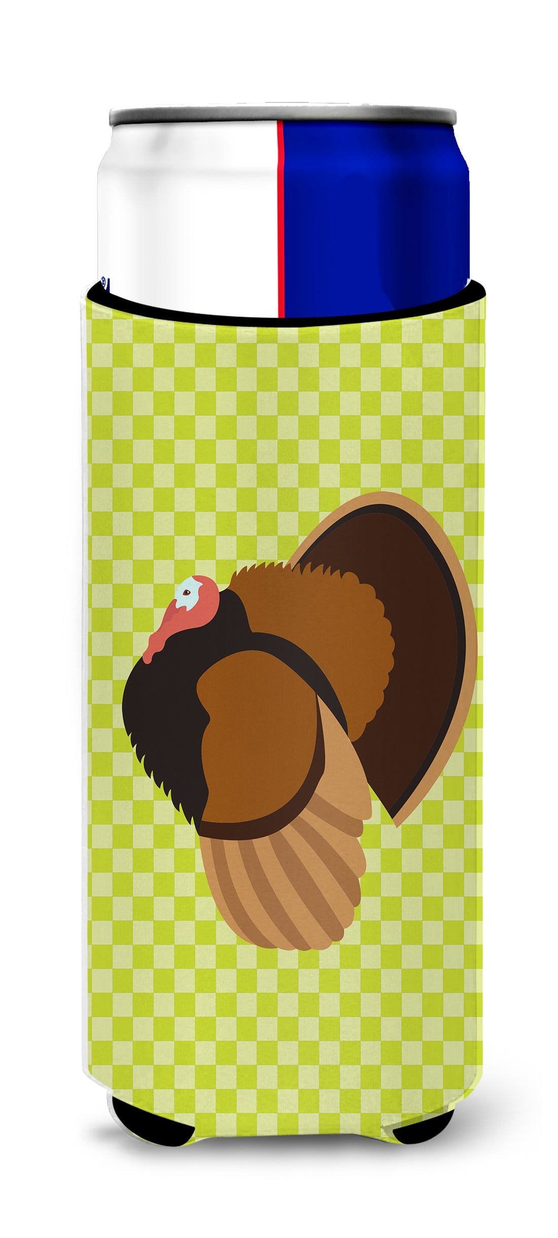 Bronze Turkey Green Slim Can Hugger , Insulated Foam Hugger for 12 oz Slim Cans, Beer Bottles & Water Bottles, Printed in USA
