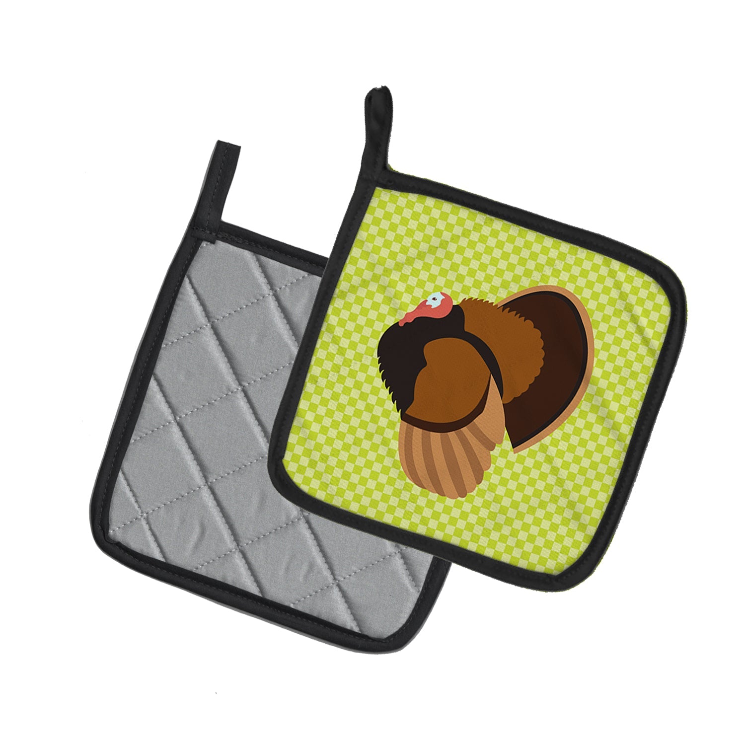 Bronze Turkey Green Pot Holder Set of 2 Heat Resistant Quilted Hot Pads 7.5 x 7.5 Inch, Insulated Kitchen Trivets for Cooking & Baking