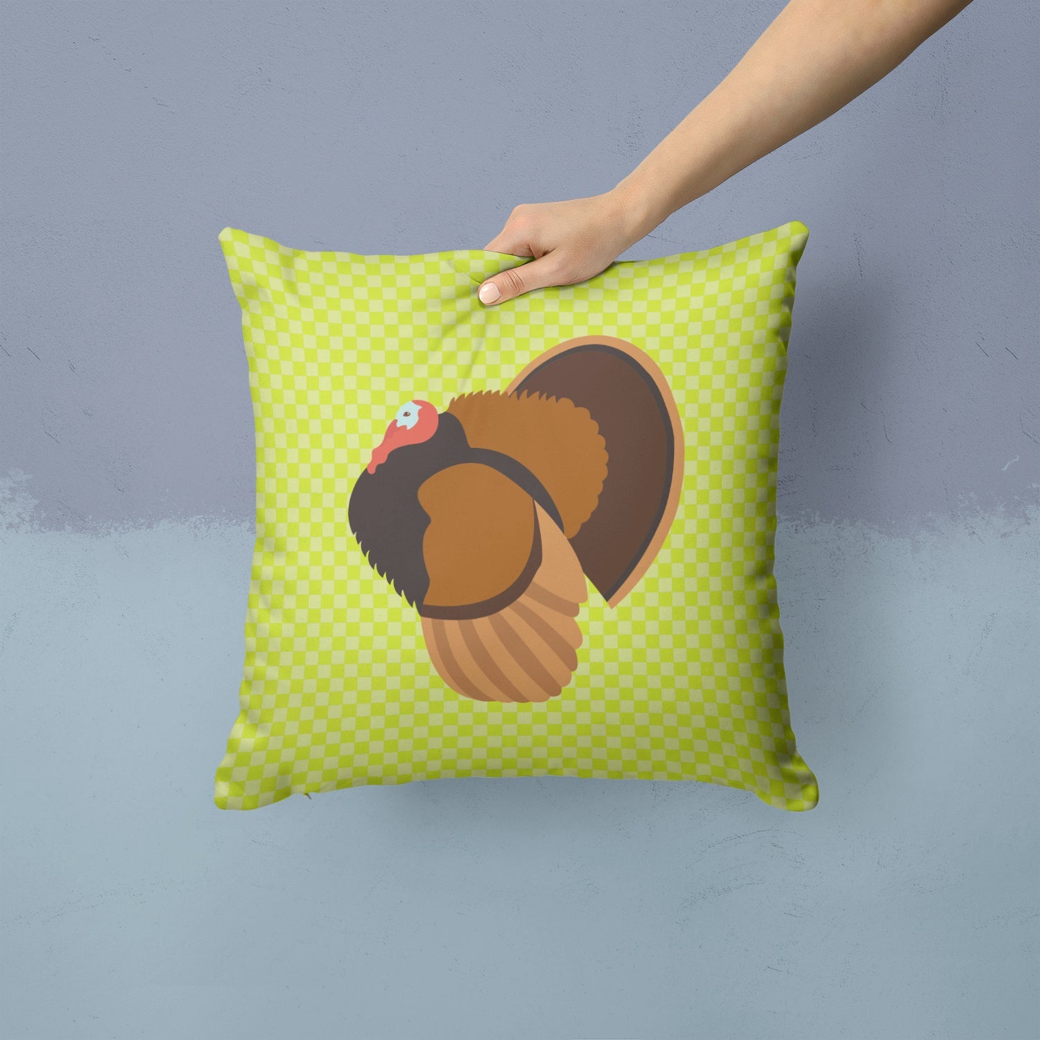 Bronze Turkey Green Decorative Throw Pillow 14x14 Indoor Outdoor Accent Cushion, Fabric Cover with Insert for Sofa, Bed, Porch & Living Room