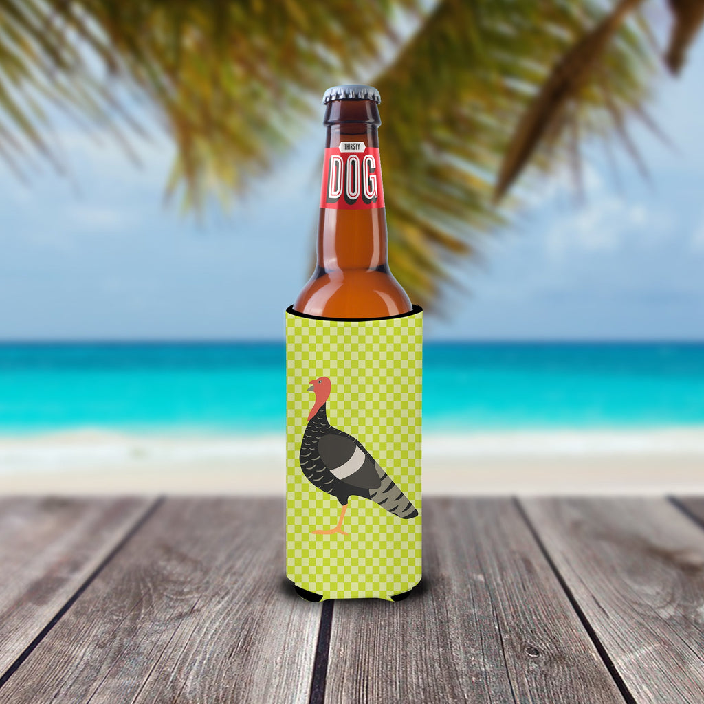 Marragansett Turkey Green Slim Can Hugger , Insulated Foam Hugger for 12 oz Slim Cans, Beer Bottles & Water Bottles, Printed in USA