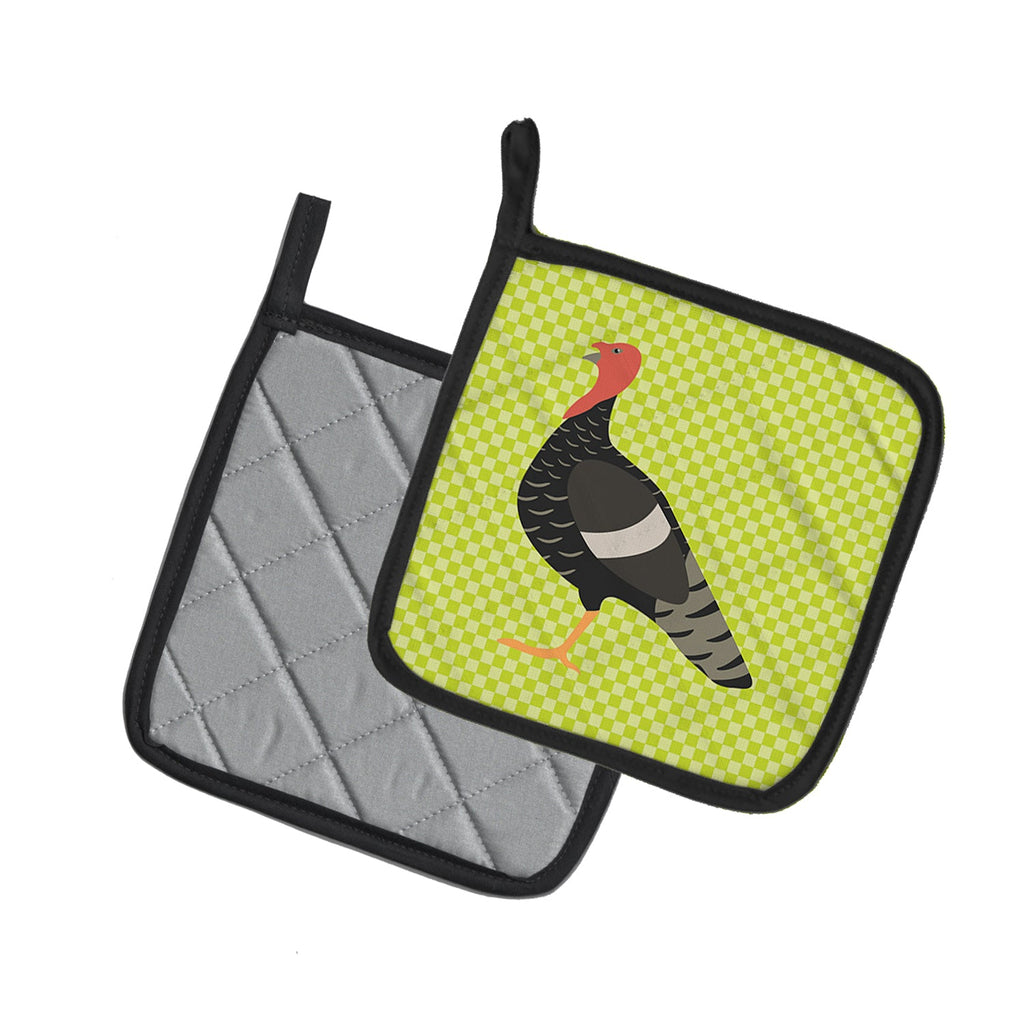 Marragansett Turkey Green Pot Holder Set of 2 Heat Resistant Quilted Hot Pads 7.5 x 7.5 Inch, Insulated Kitchen Trivets for Cooking & Baking