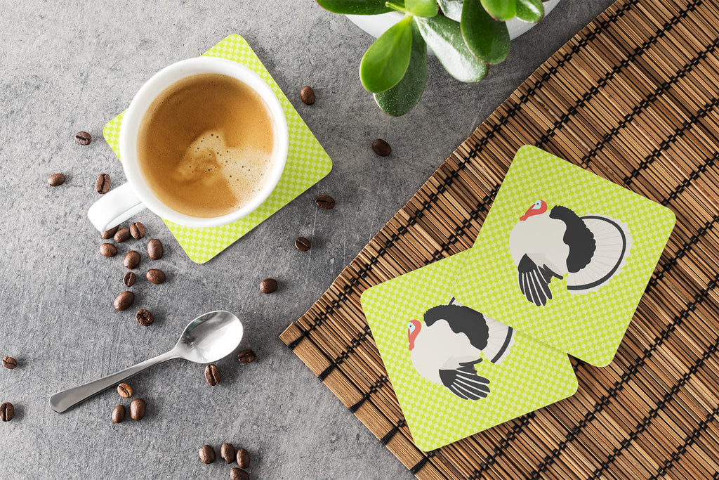 Royal Palm Turkey Green Foam Coasters Set of 4 Cup Coasters for Indoor Outdoor, Tabletop Protection, Anti Slip, Mouse pad Material