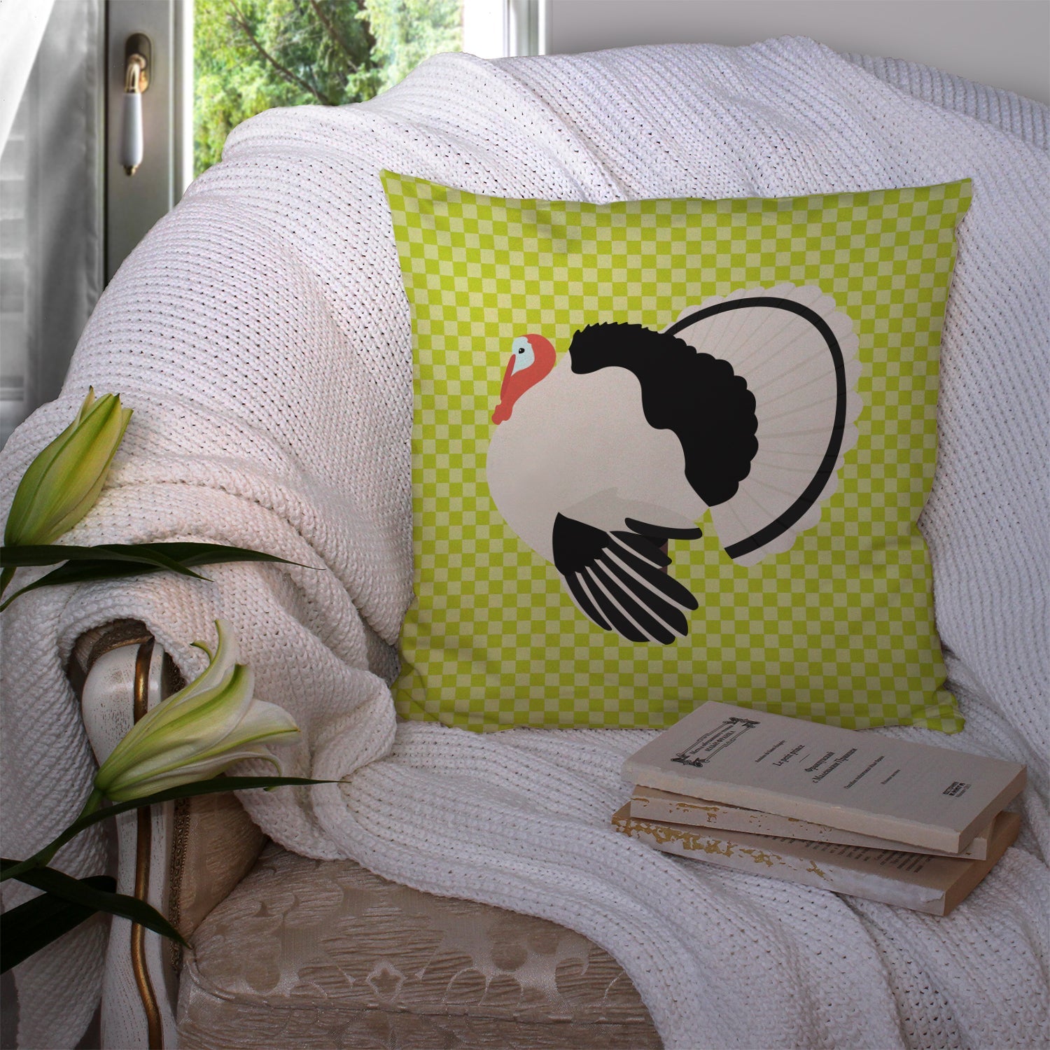 Royal Palm Turkey Green Decorative Throw Pillow 14x14 Indoor Outdoor Accent Cushion, Fabric Cover with Insert for Sofa, Bed, Porch & Living Room