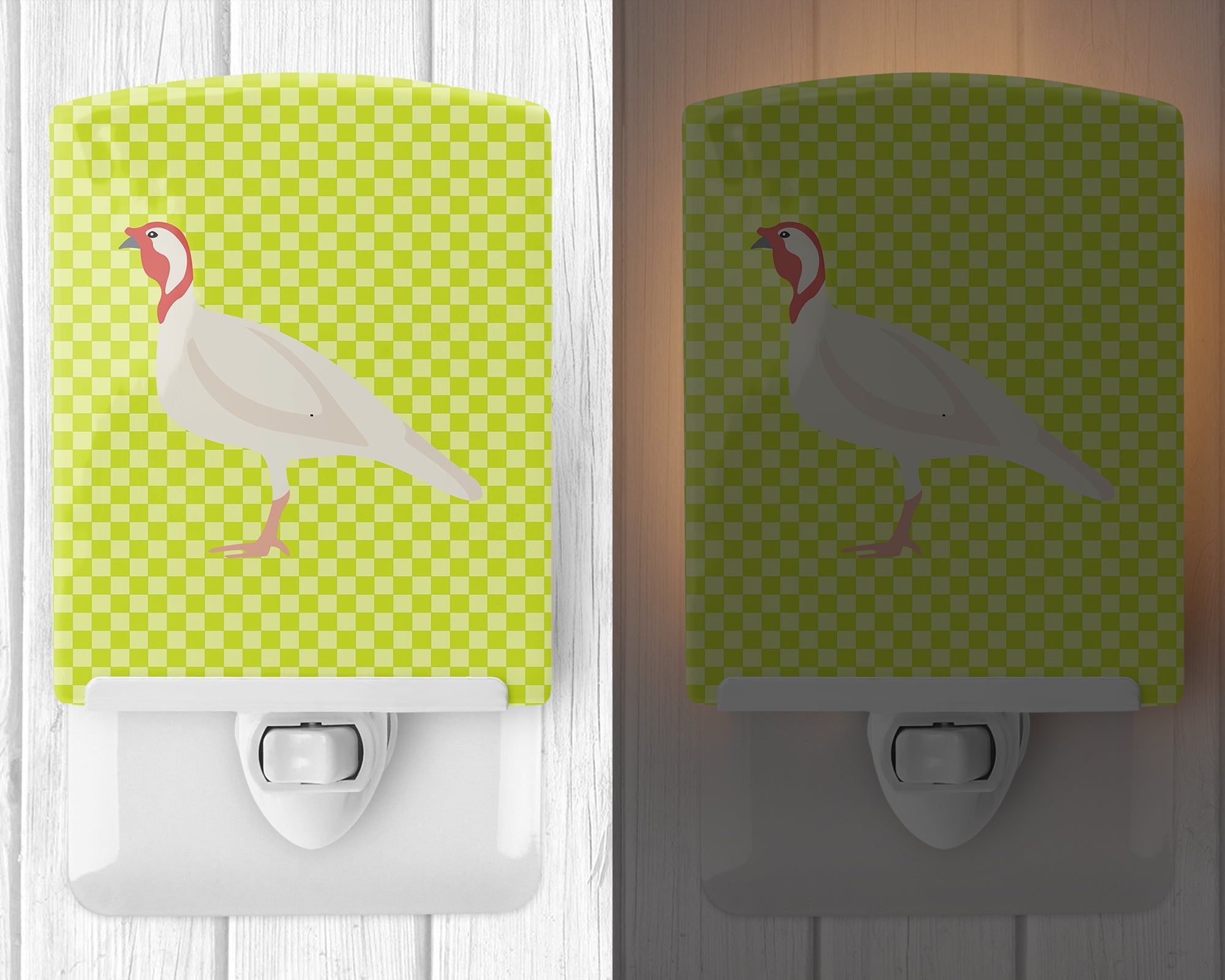 Beltsville Small White Turkey Hen Green Ceramic Night Light Compact, UL-Certified, Ideal for Bedroom, Bathroom, Nursery, Hallway, Kitchen, 6x4x3, Multicolor