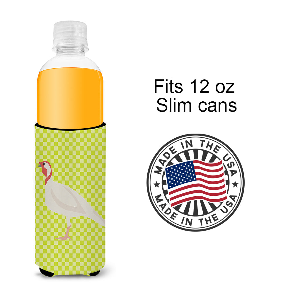 Beltsville Small White Turkey Hen Green Slim Can Hugger , Insulated Foam Hugger for 12 oz Slim Cans, Beer Bottles & Water Bottles, Printed in USA