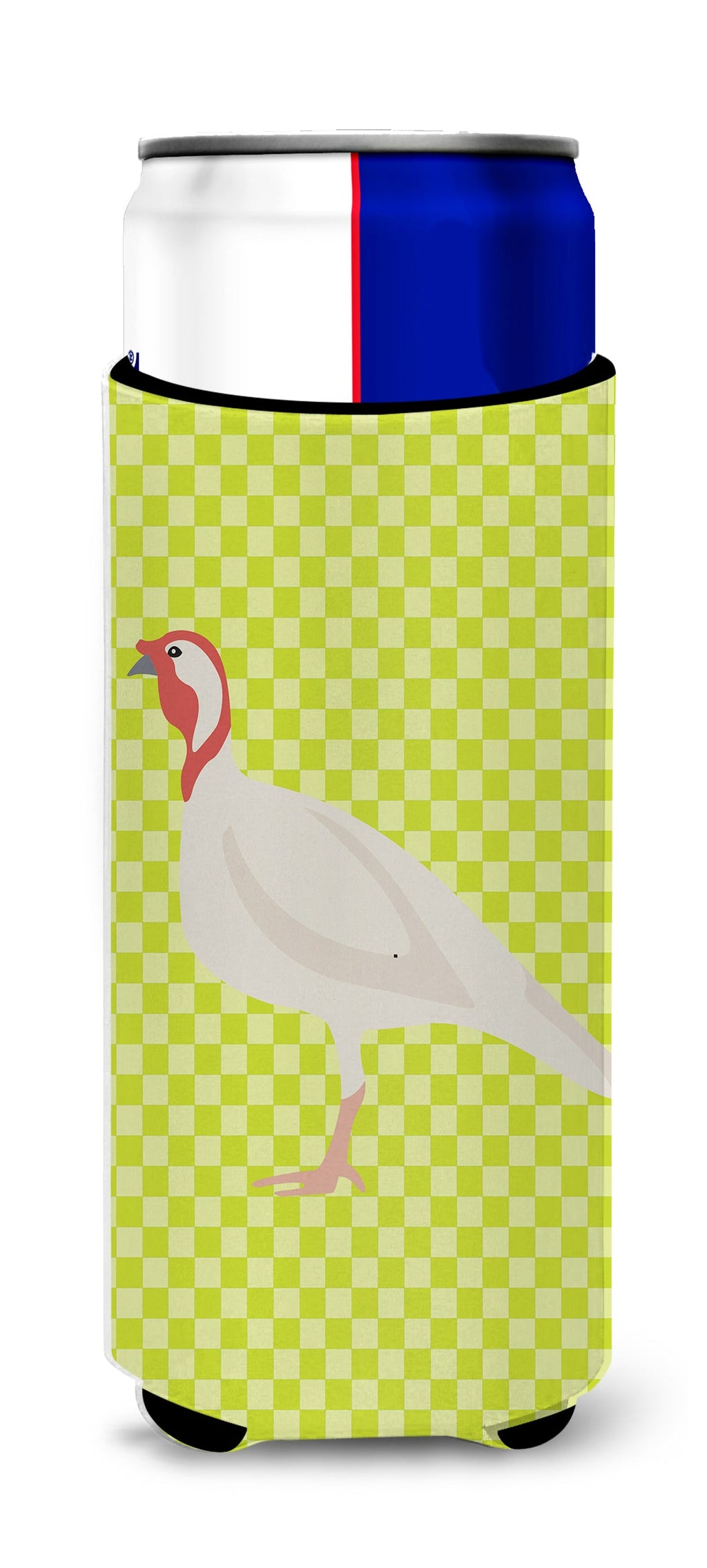 Beltsville Small White Turkey Hen Green Slim Can Hugger , Insulated Foam Hugger for 12 oz Slim Cans, Beer Bottles & Water Bottles, Printed in USA