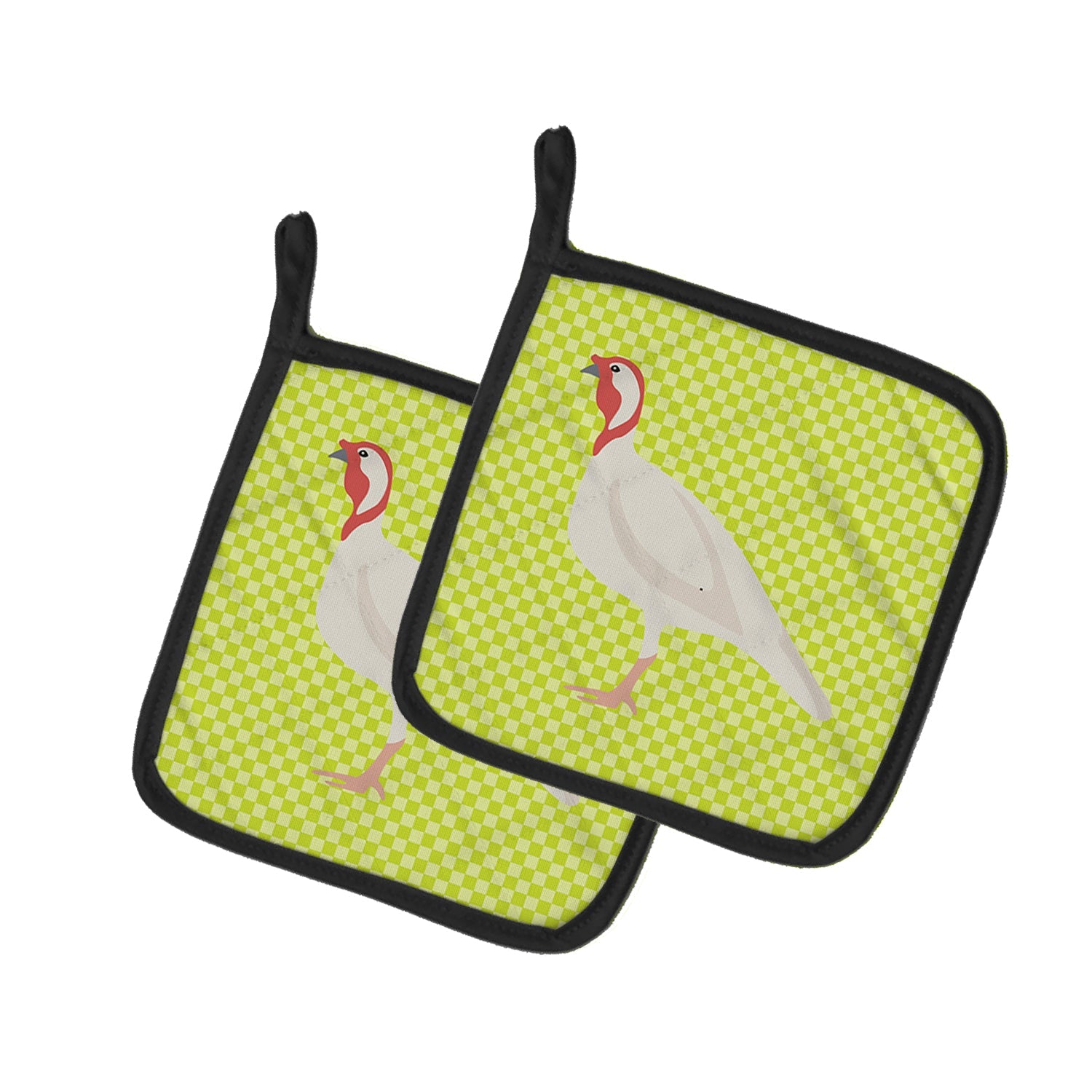 Beltsville Small White Turkey Hen Green Pot Holder Set of 2 Heat Resistant Quilted Hot Pads 7.5 x 7.5 Inch, Insulated Kitchen Trivets for Cooking & Baking