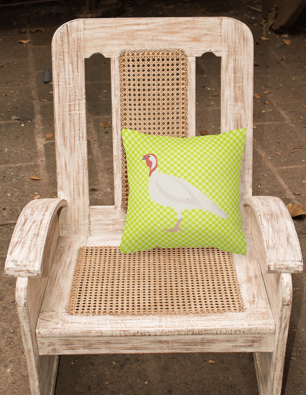 Beltsville Small White Turkey Hen Green Decorative Throw Pillow 18x18 Indoor Outdoor Accent Cushion, Fabric Cover with Insert for Sofa, Bed, Porch & Living Room