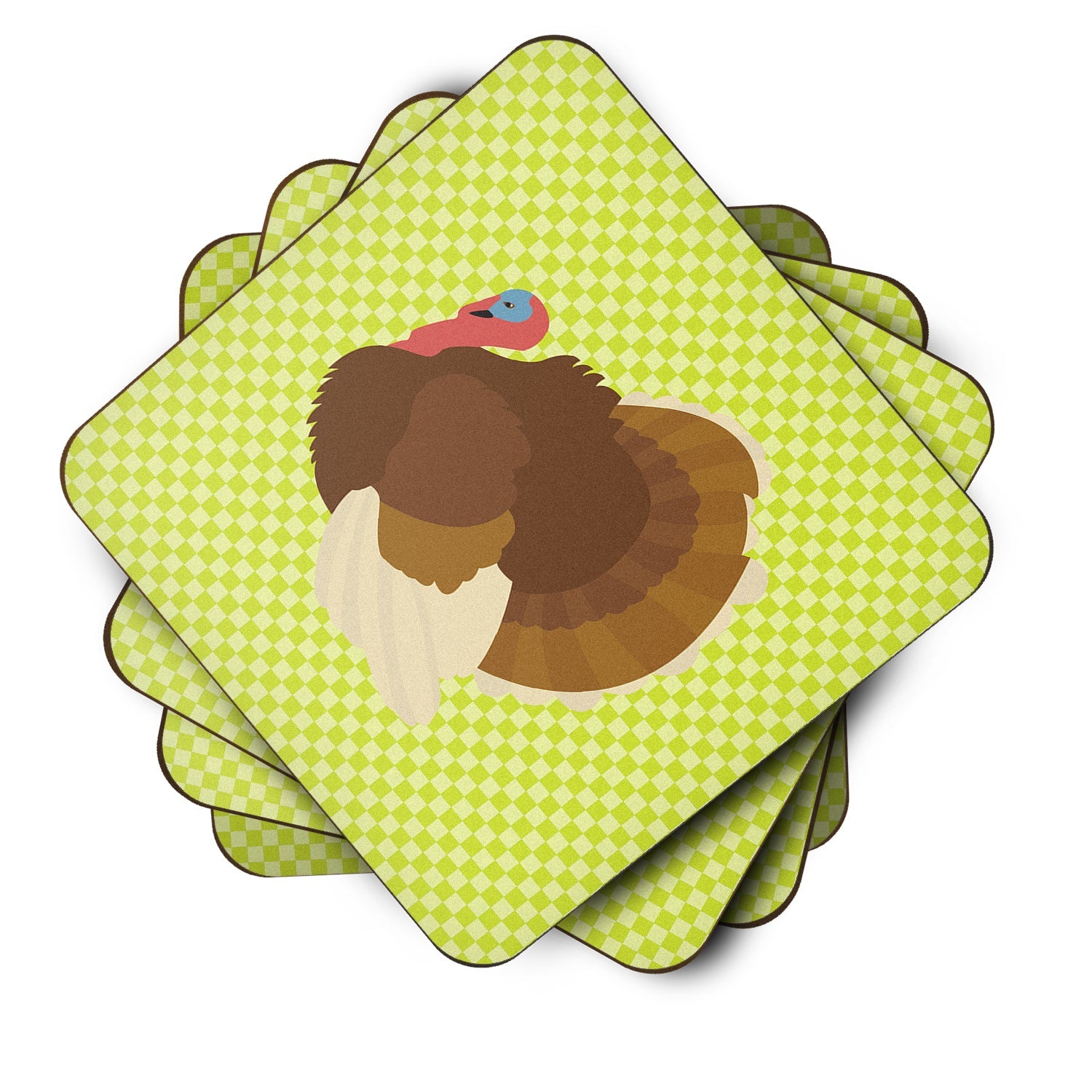 French Turkey Dindon Green Foam Coasters Set of 4 Cup Coasters for Indoor Outdoor, Tabletop Protection, Anti Slip, Mouse pad Material