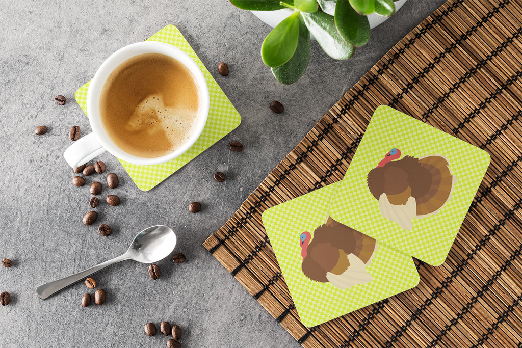 French Turkey Dindon Green Foam Coasters Set of 4 Cup Coasters for Indoor Outdoor, Tabletop Protection, Anti Slip, Mouse pad Material