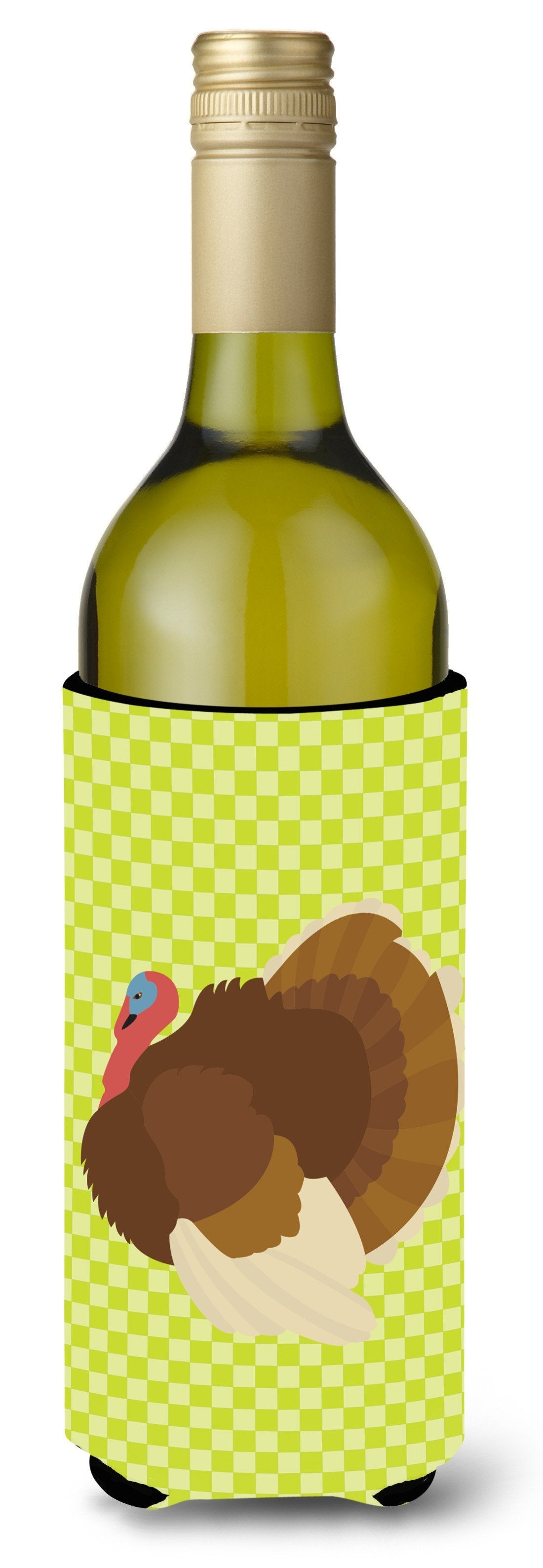 French Turkey Dindon Green Wine Bottle Hugger Gift Sleeve for Standard 750 ml Bottles, Insulated Reusable Also Fits Mini Shot & Pint Bottles