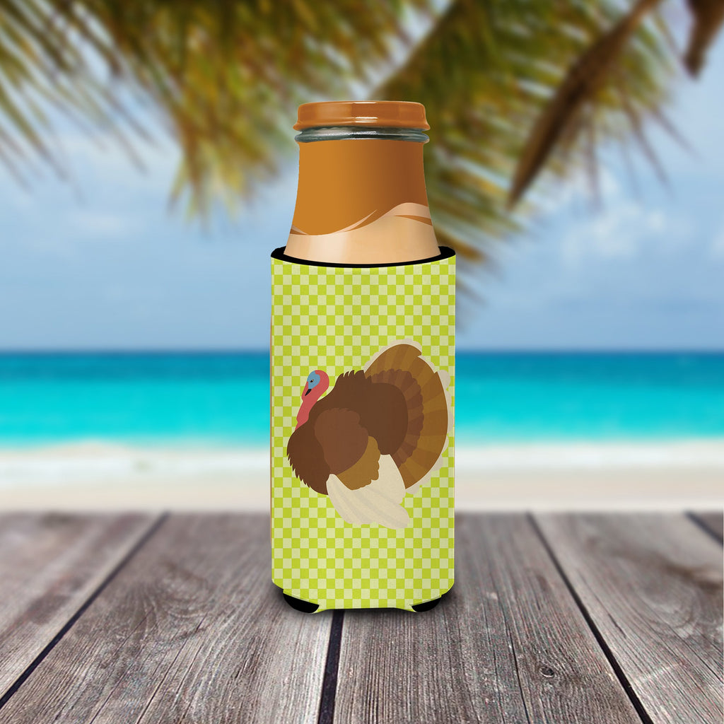 French Turkey Dindon Green Slim Can Hugger , Insulated Foam Hugger for 12 oz Slim Cans, Beer Bottles & Water Bottles, Printed in USA