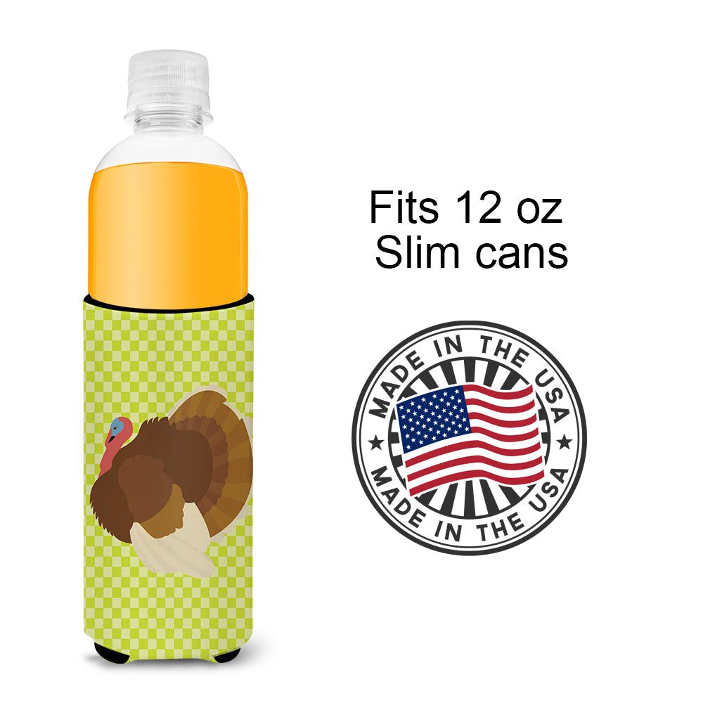 French Turkey Dindon Green Slim Can Hugger , Insulated Foam Hugger for 12 oz Slim Cans, Beer Bottles & Water Bottles, Printed in USA