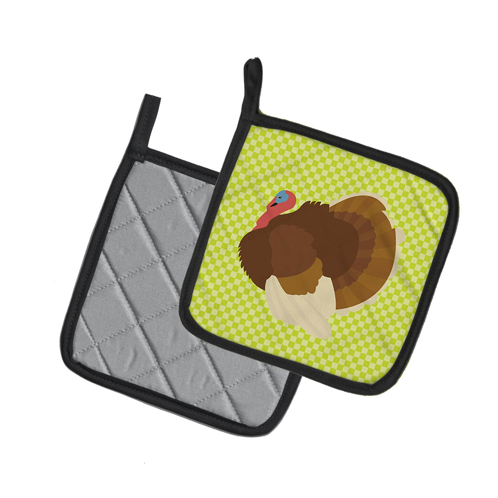 French Turkey Dindon Green Pot Holder Set of 2 Heat Resistant Quilted Hot Pads 7.5 x 7.5 Inch, Insulated Kitchen Trivets for Cooking & Baking