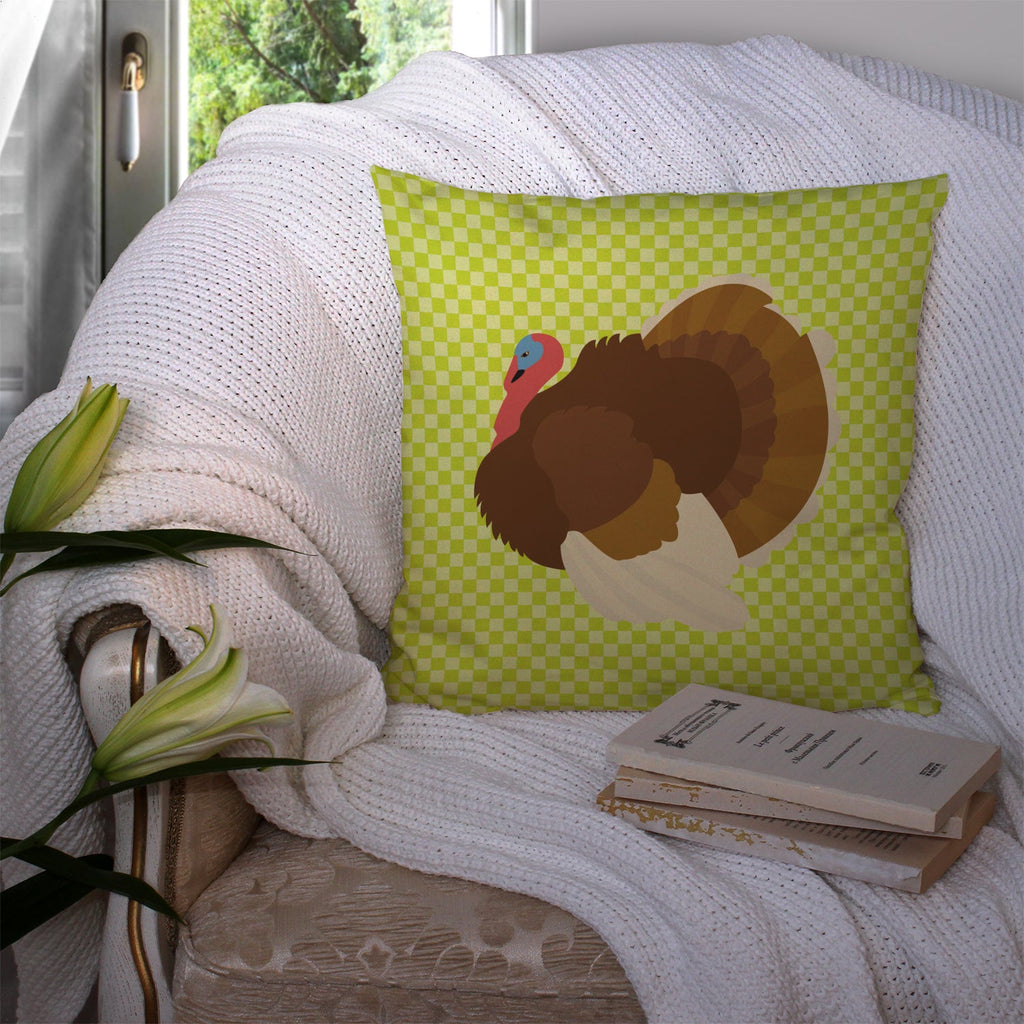 French Turkey Dindon Green Decorative Throw Pillow 14x14 Indoor Outdoor Accent Cushion, Fabric Cover with Insert for Sofa, Bed, Porch & Living Room