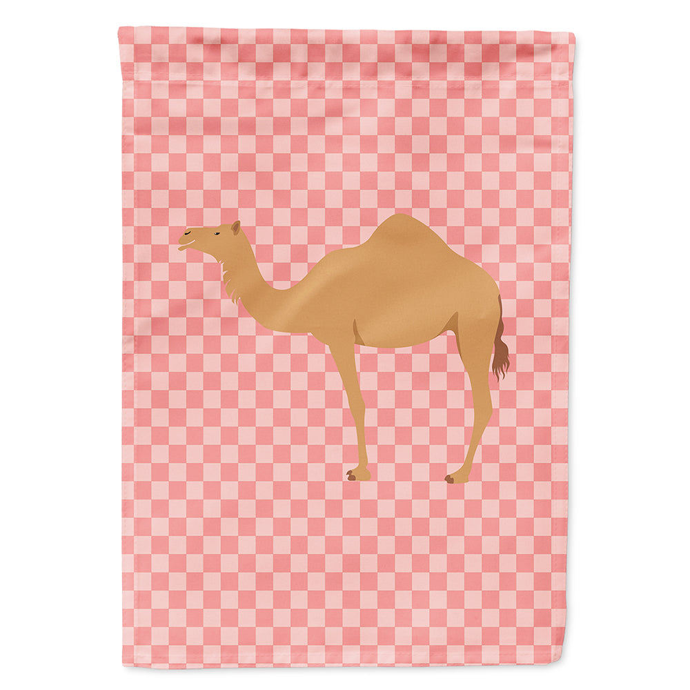 Arabian Camel Dromedary Pink Check House Flag 28x40 Porch Sleeve Pole Decorative Outside Yard Banner Artwork Wall Hanging, Polyester