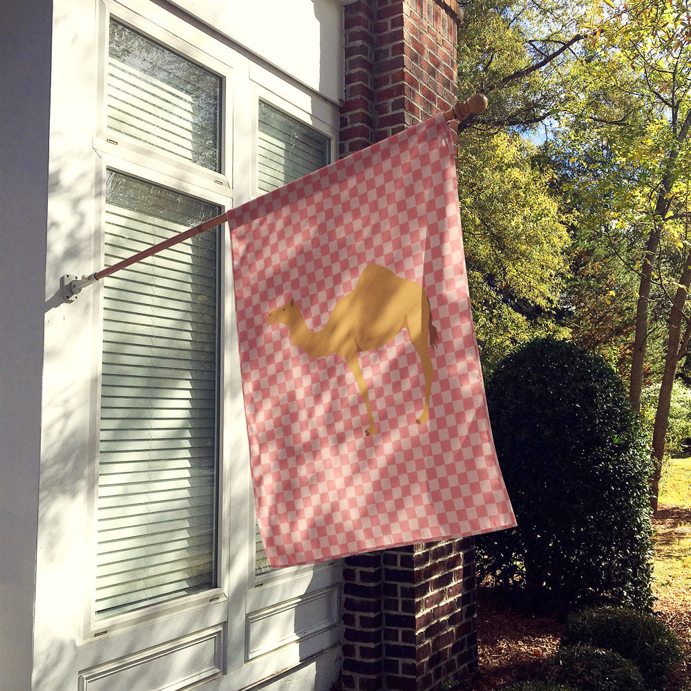 Arabian Camel Dromedary Pink Check House Flag 28x40 Porch Sleeve Pole Decorative Outside Yard Banner Artwork Wall Hanging, Polyester