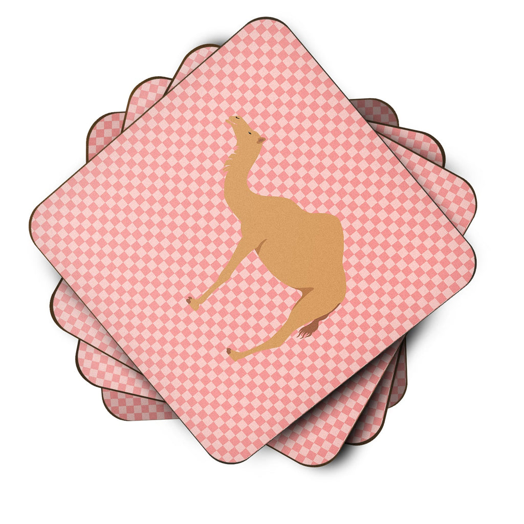 Arabian Camel Dromedary Pink Check Foam Coasters Set of 4 Cup Coasters for Indoor Outdoor, Tabletop Protection, Anti Slip, Mouse pad Material