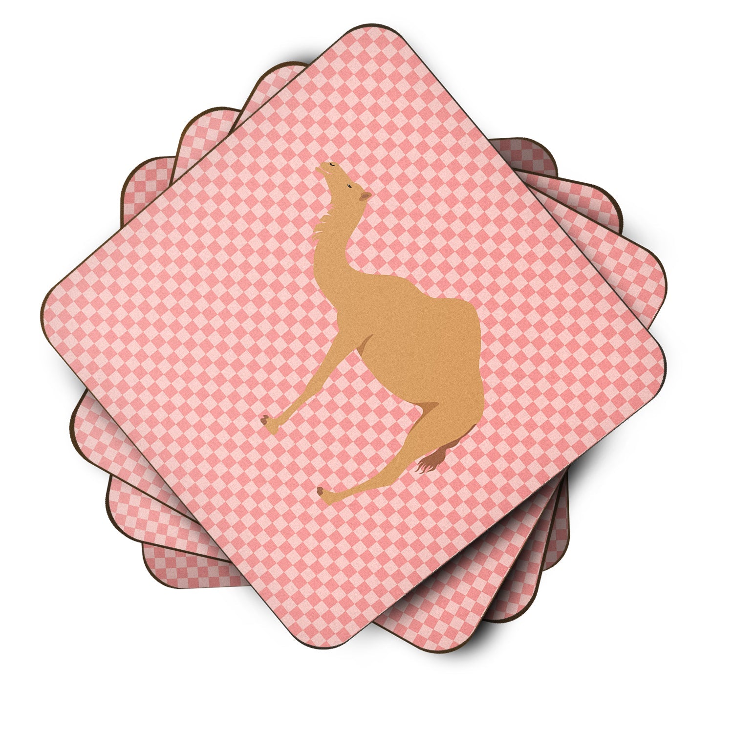 Arabian Camel Dromedary Pink Check Foam Coasters Set of 4 Cup Coasters for Indoor Outdoor, Tabletop Protection, Anti Slip, Mouse pad Material