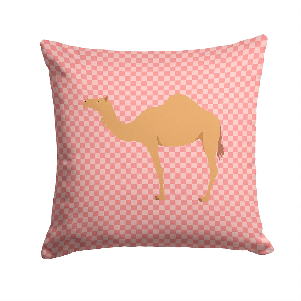 Arabian Camel Dromedary Pink Check Decorative Throw Pillow 14x14 Indoor Outdoor Accent Cushion, Fabric Cover with Insert for Sofa, Bed, Porch & Living Room