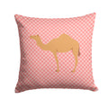 Arabian Camel Dromedary Pink Check Decorative Throw Pillow 14x14 Indoor Outdoor Accent Cushion, Fabric Cover with Insert for Sofa, Bed, Porch & Living Room