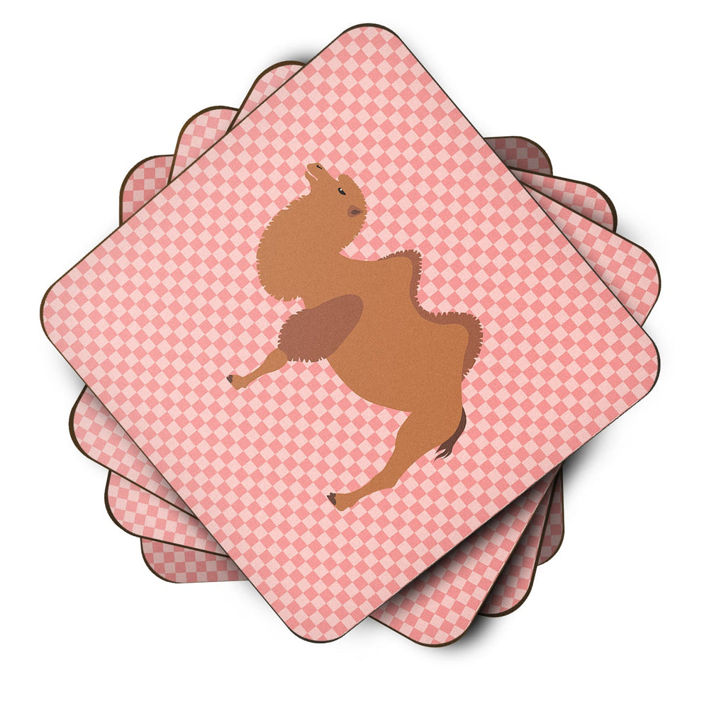 Bactrian Camel Pink Check Foam Coasters Set of 4 Cup Coasters for Indoor Outdoor, Tabletop Protection, Anti Slip, Mouse pad Material