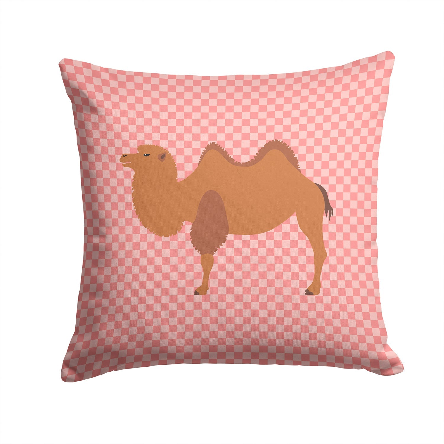 Bactrian Camel Pink Check Decorative Throw Pillow 14x14 Indoor Outdoor Accent Cushion, Fabric Cover with Insert for Sofa, Bed, Porch & Living Room