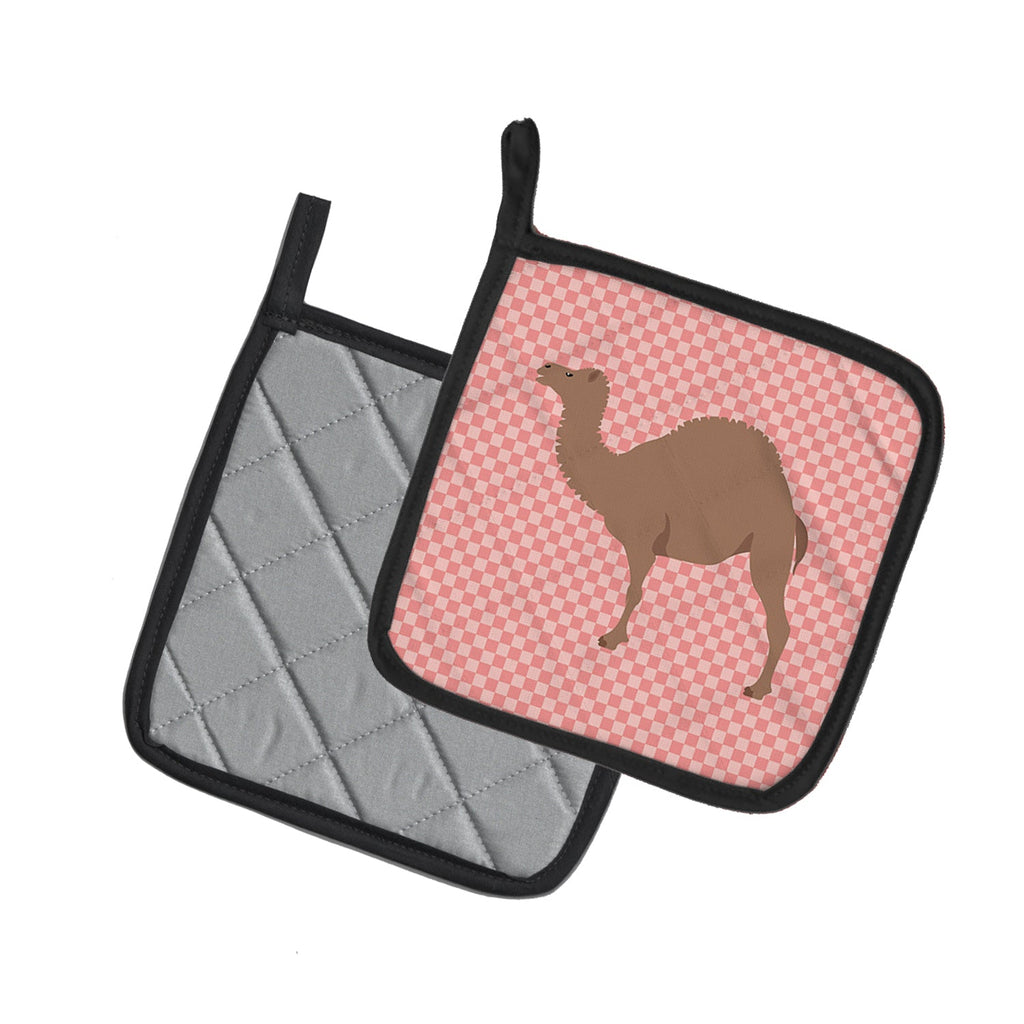 F1 Hybrid Camel Pink Check Pot Holder Set of 2 Heat Resistant Quilted Hot Pads 7.5 x 7.5 Inch, Insulated Kitchen Trivets for Cooking & Baking