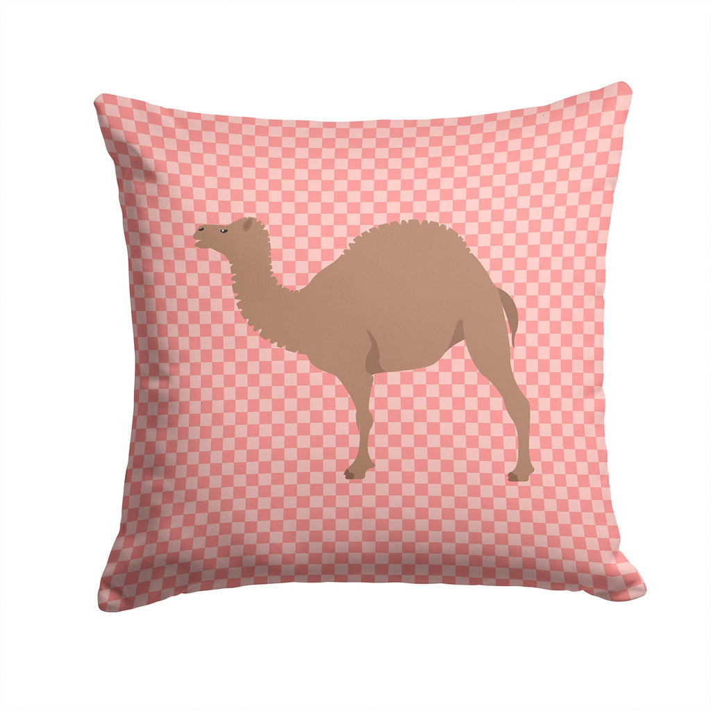 F1 Hybrid Camel Pink Check Decorative Throw Pillow 14x14 Indoor Outdoor Accent Cushion, Fabric Cover with Insert for Sofa, Bed, Porch & Living Room