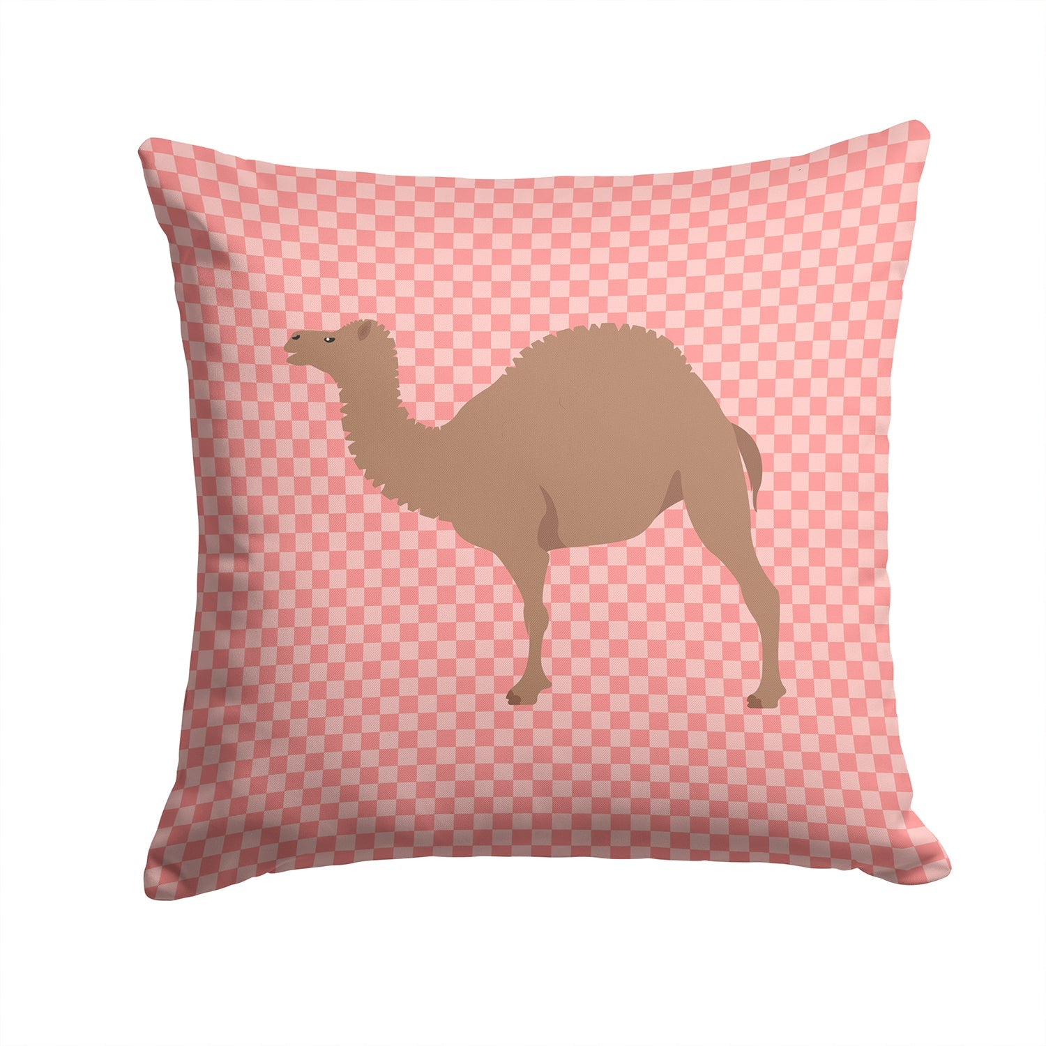 F1 Hybrid Camel Pink Check Decorative Throw Pillow 14x14 Indoor Outdoor Accent Cushion, Fabric Cover with Insert for Sofa, Bed, Porch & Living Room