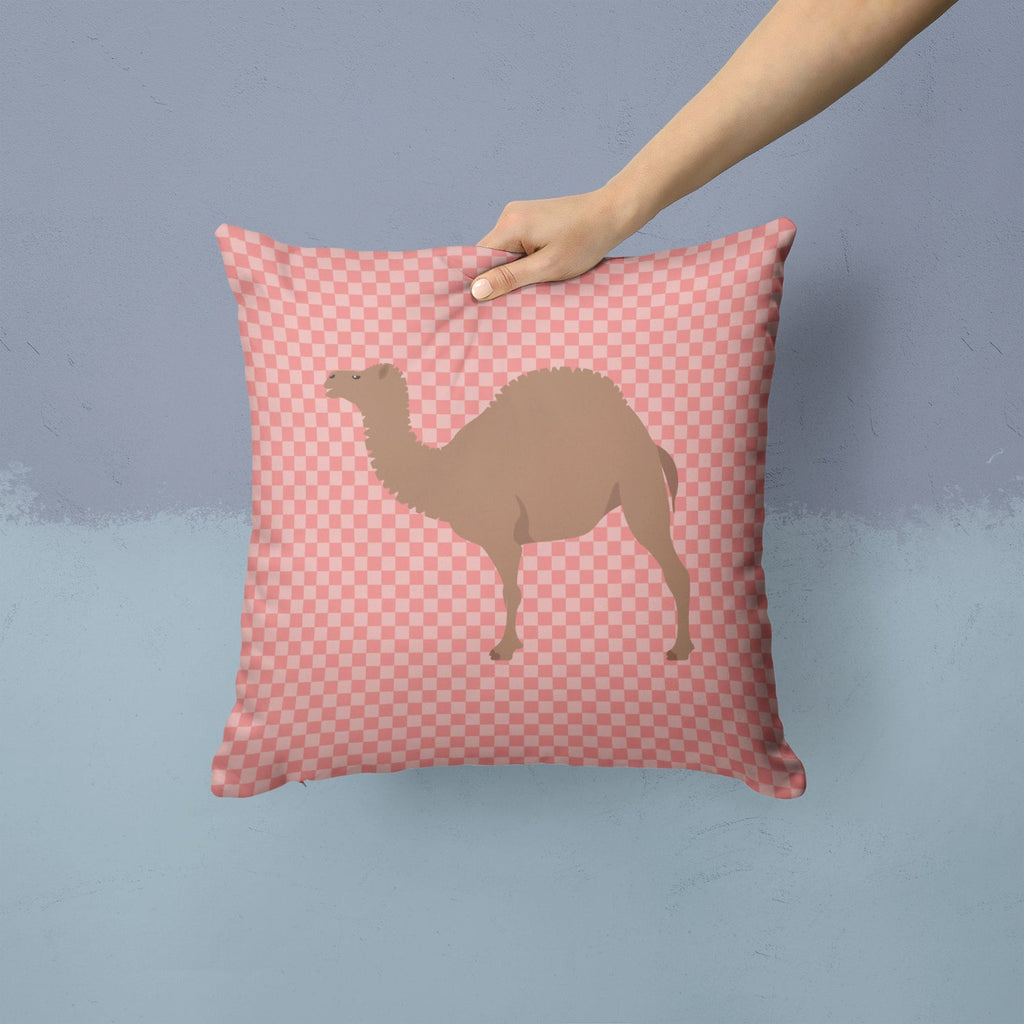 F1 Hybrid Camel Pink Check Decorative Throw Pillow 14x14 Indoor Outdoor Accent Cushion, Fabric Cover with Insert for Sofa, Bed, Porch & Living Room