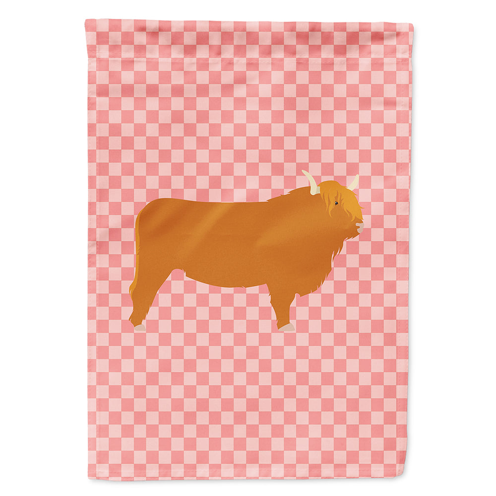 Highland Cow Pink Check House Flag 28x40 Porch Sleeve Pole Decorative Outside Yard Banner Artwork Wall Hanging, Polyester