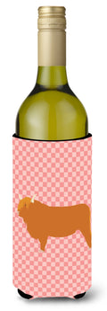 Highland Cow Pink Check Wine Bottle Hugger Gift Sleeve for Standard 750 ml Bottles, Insulated Reusable Also Fits Mini Shot & Pint Bottles