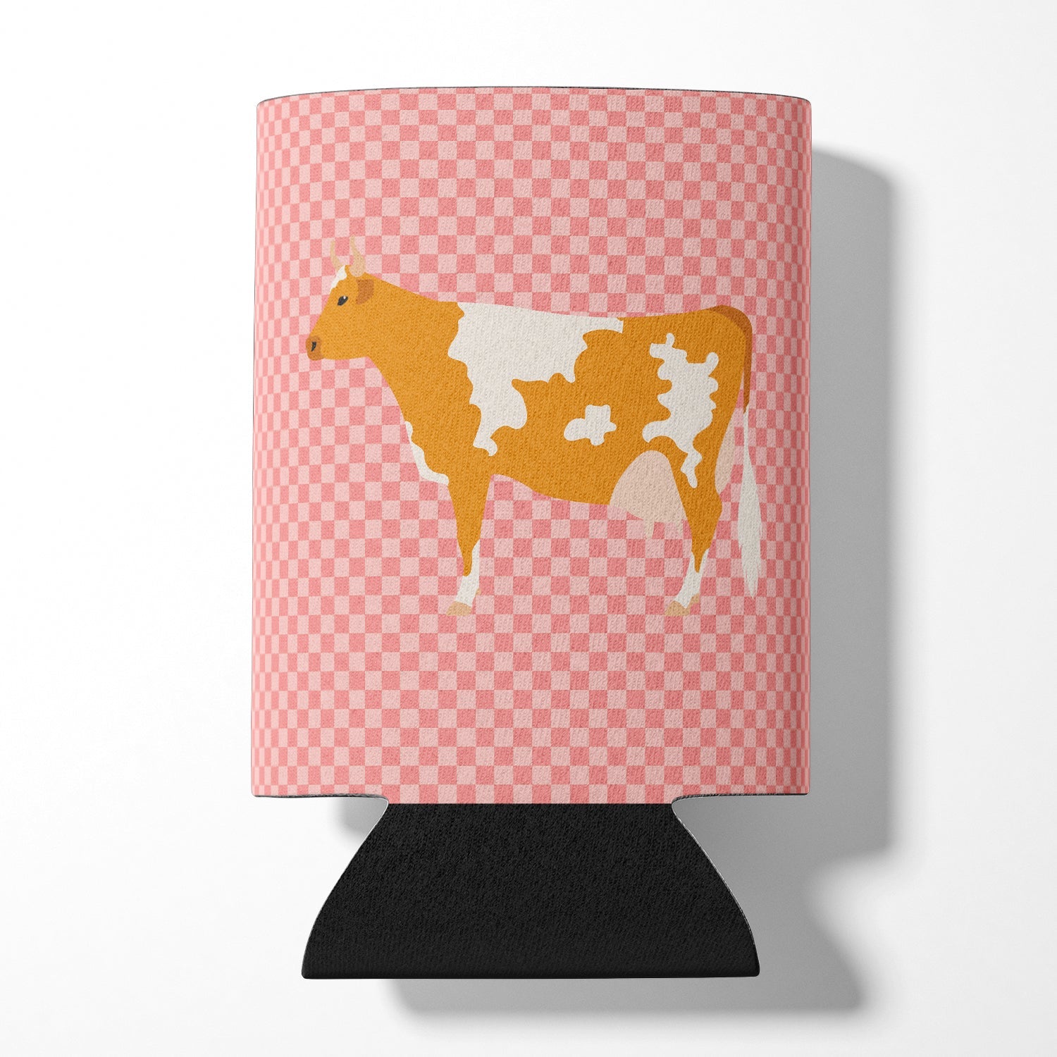 Guernsey Cow Pink Check Can or Bottle Hugger Cooler Sleeve for Standard 12 oz Cans, Insulated Foam Beer & Soda Can Hugger Reusable